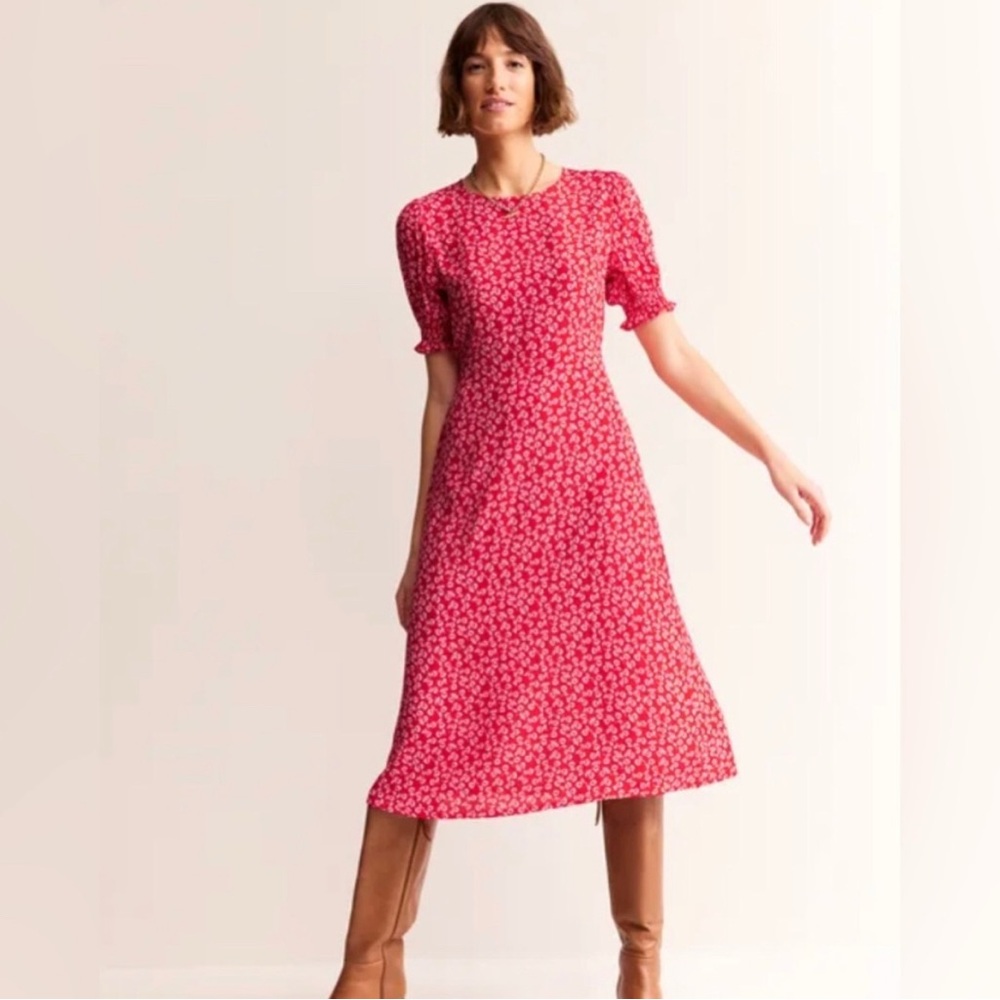 Boden Corinne Red Floral Midi Dress. Size 6